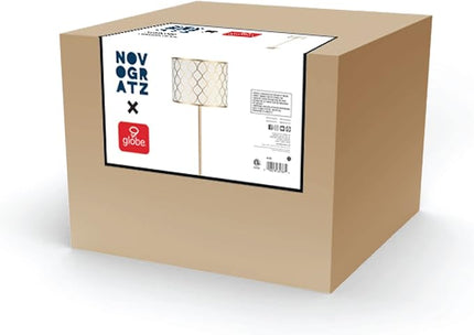 Globe Electric Novogratz x 65787 Kinsley 65" Floor Lamp, Matte Brass, Metal Mesh Over Cotton Shade - LeafyLoom