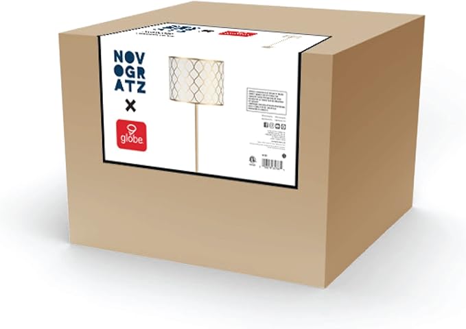 Globe Electric Novogratz x 65787 Kinsley 65" Floor Lamp, Matte Brass, Metal Mesh Over Cotton Shade - LeafyLoom