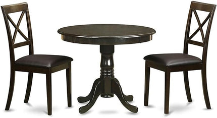 East West Furniture ANBO3-CAP-LC 3 Piece Set for Small Spaces Contains a Round Kitchen Table with Pedestal and 2 Faux Leather Dining Room Chairs, 36x36 Inch - LeafyLoom
