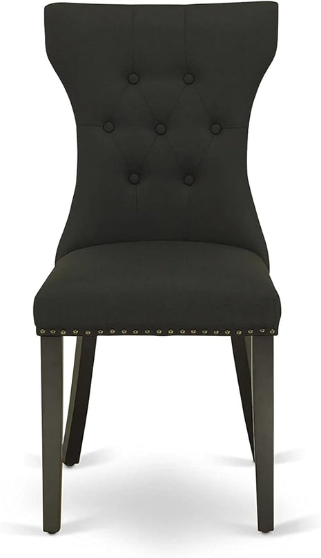 East West Furniture ESGA3-BCH-24 Eden 3 Piece Kitchen Set for Small Spaces Contains a Round Dining Room Table with Pedestal and 2 Linen Fabric Padded Chairs, 30x30 Inch, Black & Cherry - LeafyLoom