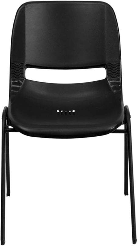 Flash Furniture HERCULES Series 661 lb. Capacity Black Ergonomic Shell Stack Chair with Black Frame and 16'' Seat Height - LeafyLoom