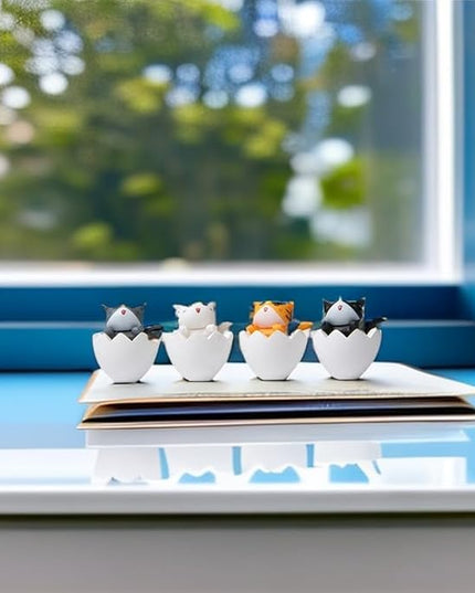 Cute and Compact Office Desk Decorations Cat in Eggshell Desk Ornament Shelf Decor Home Decor Bookshelf Decorative Objects Tabletop Decor - LeafyLoom