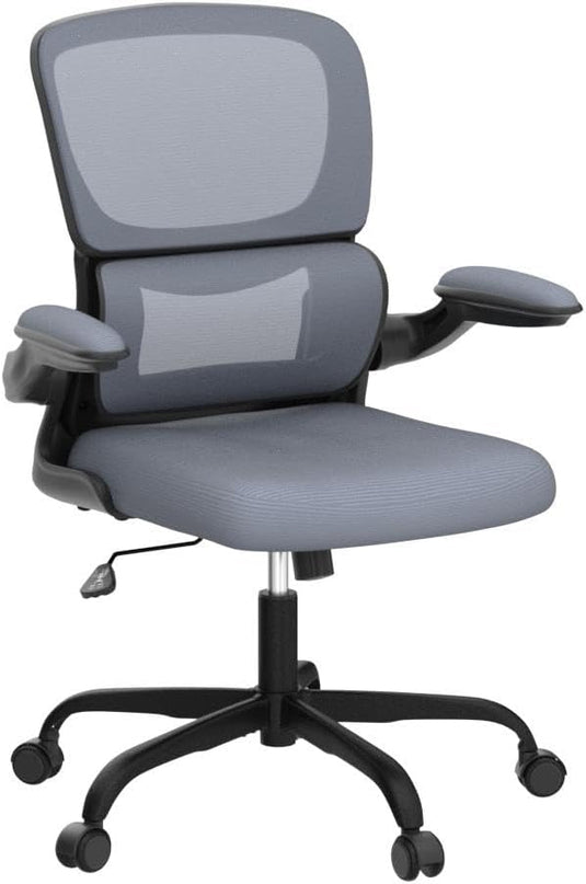 Office Chair, Ergonomic Desk Chair with Lumbar Support and Adjustable Armrests, Comfy Desk Chair Breathable Mesh Mid Back Computer Chair, Reclining Office Chair for Home Office - DarkGray - LeafyLoom
