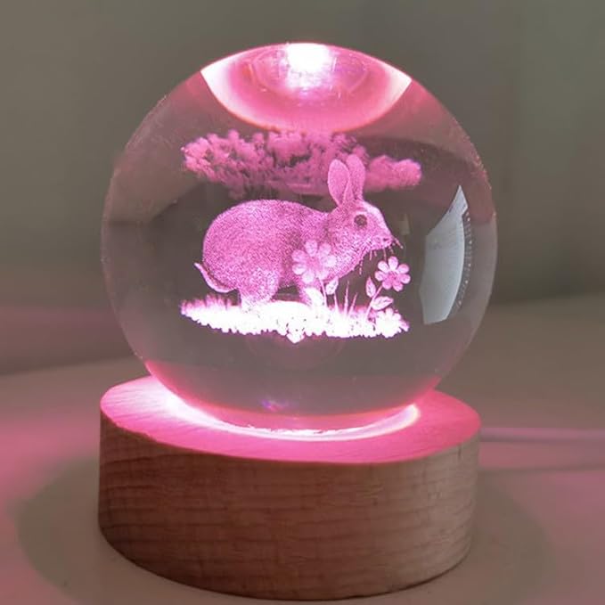 Easter Bunny Lamp Things for Teen Girls, Large 3D Bunny Night Light, Crystal Rabbit Lamp 16 Color Changing with Remote Control for Bedroom Decor, Night Light Bunny with Flowers - LeafyLoom