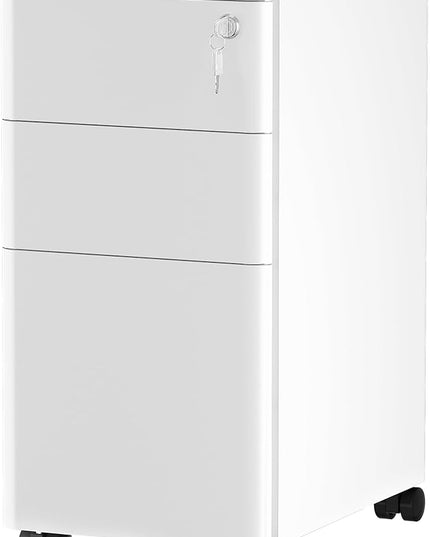 YITAHOME 3-Drawer Metal Filing Drawers with Keys, Compact Slim Portable File Pre-Built Office Storage Cabinet for A4/Letter/Legal (White) - LeafyLoom