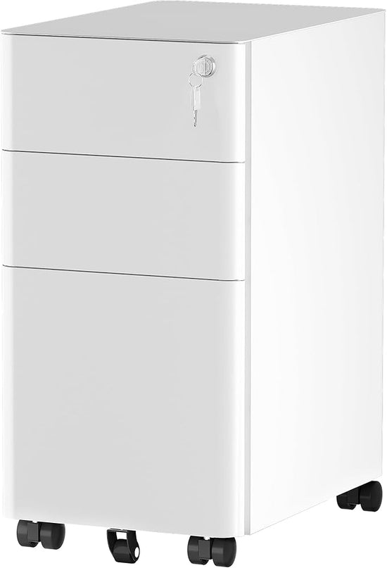 YITAHOME 3-Drawer Metal Filing Drawers with Keys, Compact Slim Portable File Pre-Built Office Storage Cabinet for A4/Letter/Legal (White) - LeafyLoom