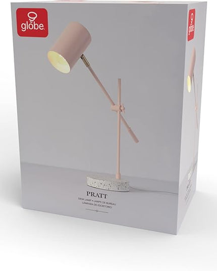 Globe Electric 30292 18" Desk/Table Lamp, Matte Pink, Matte Brass Accent, Terrazzo Base, Adjustable Height, Balance Arm, in-Line Rocker On/Off Switch, Adjustable Lamp, Home Office Accessories - LeafyLoom