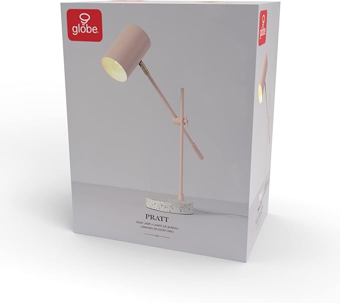 Globe Electric 30292 18" Desk/Table Lamp, Matte Pink, Matte Brass Accent, Terrazzo Base, Adjustable Height, Balance Arm, in-Line Rocker On/Off Switch, Adjustable Lamp, Home Office Accessories - LeafyLoom