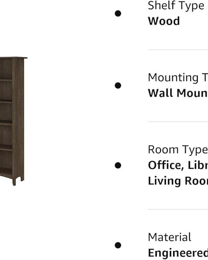 Bush Furniture Salinas Tall 5 Shelf Bookcase in Ash Brown - LeafyLoom