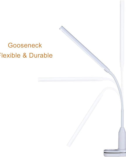 LED Desk Lamp, Clamp on Desk Light, Eye-Caring Gooseneck Clip on Light, 3 Color Modes, Stepless Dimming - Highly Adjustable Clamp Task Lamp/Table Lamp for Reading, Sewing, Drafting, Office - LeafyLoom