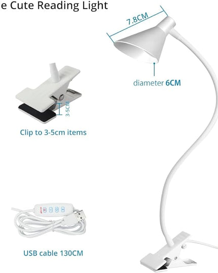 Desk Clip Light,3 Light Modes 10 Dimmable Brightness Reading Light, Flexible Neck Bedside Lamp, Small Table Clamp Lamp for Office, Bedroom, Bed Headboard, Study(White) - LeafyLoom