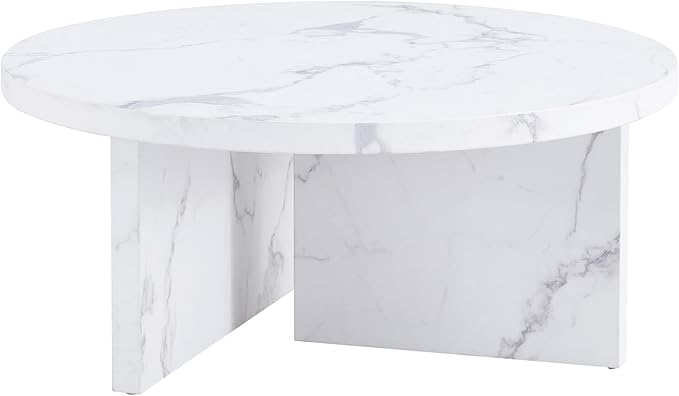 NicBex 31.4Inch Round Dining Table,Mid-Century Modern Kitchen Table with White Patterns Tabletop for 2 to 4,Leisure Coffee Table for Kitchen,Small Space and Living Room,Space-Saving,White - LeafyLoom