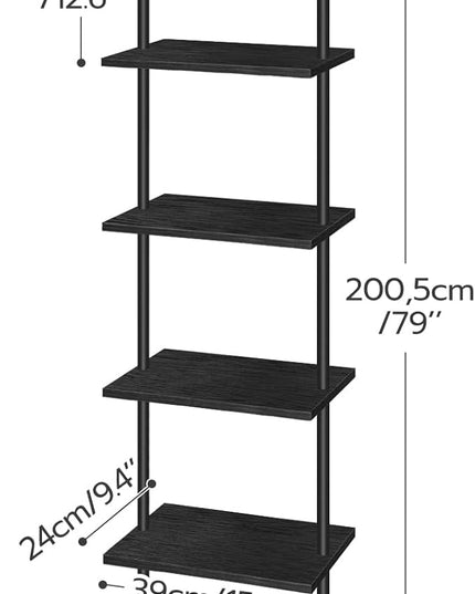 HOOBRO DIY Ladder Shelf, 6-Tier Wooden Wall Mounted Bookshelf, Narrow Bookcase, Display Shelf, Storage Rack, Plant Stand, for Living Room, Bedroom, Study, Balcony, Black BB651CJ01 - LeafyLoom