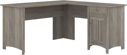 Bush Furniture Salinas L Shaped Desk with Storage in Driftwood Gray | Modern Farmhouse Corner Table with Drawers and Cabinets for Home Office - LeafyLoom