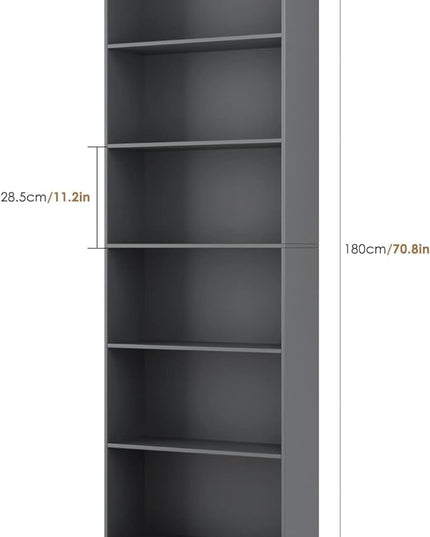 FOTOSOK 6-Tier Open Bookcase and Bookshelf, Freestanding Display Storage Shelves Tall Bookcase for Bedroom, Living Room and Office, Dark Gray - LeafyLoom