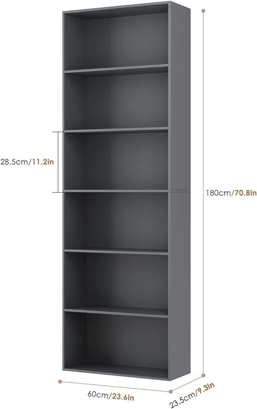 FOTOSOK 6-Tier Open Bookcase and Bookshelf, Freestanding Display Storage Shelves Tall Bookcase for Bedroom, Living Room and Office, Dark Gray - LeafyLoom