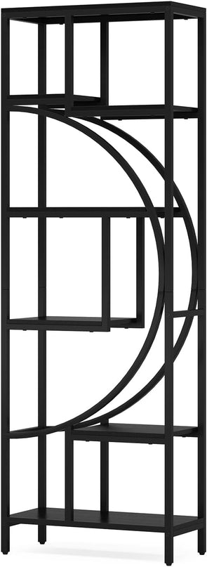 Bookshelf, 70.9” Wood Bookcases Open Shelves with Metal Frame, 7 Tier Tall Book Shelf, Freestanding Display Rack Storage Shelving Unit for Bedroom, Living Room, Easy Assembly (Black) - LeafyLoom
