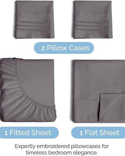 Split King Size 5 Piece Sheet Set - Comfy Breathable & Cooling Sheets - Hotel Luxury Bed Sheets for Women & Men - Deep Pockets, Easy-Fit, Soft & Wrinkle Free Sheets - Dark Grey Oeko-Tex Bed Sheet Set - LeafyLoom