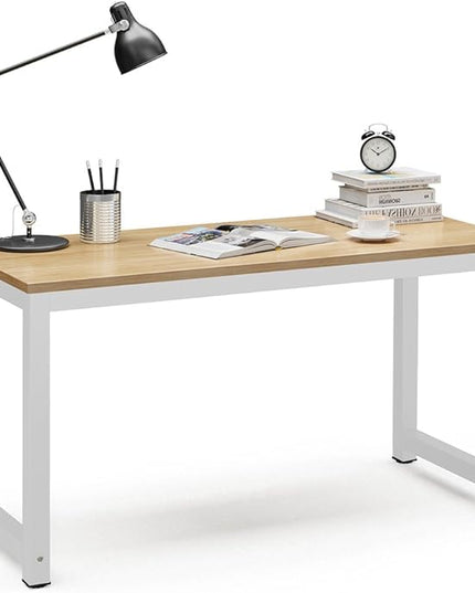 Tribesigns Modern Computer Desk, 55 inch Large Office Desk Computer Table Study Writing Desk for Home Office, Walnut + White Leg - LeafyLoom