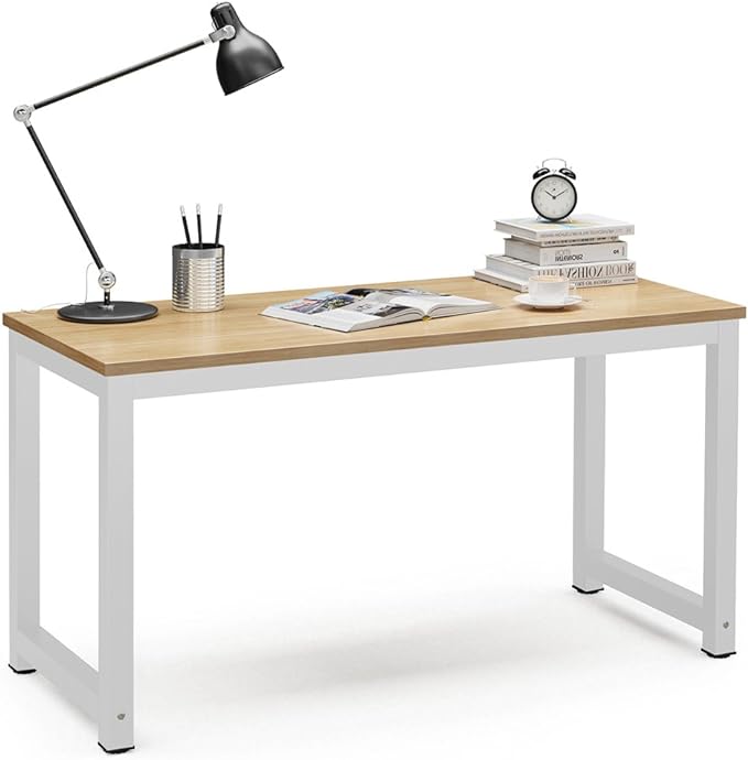 Tribesigns Modern Computer Desk, 55 inch Large Office Desk Computer Table Study Writing Desk for Home Office, Walnut + White Leg - LeafyLoom