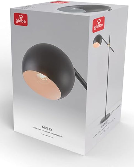 Globe Electric 65911 60" Floor Lamp, Matte Black, Brass Pivot, Matte Black Shade, in-Line On/Off Foot Switch - LeafyLoom