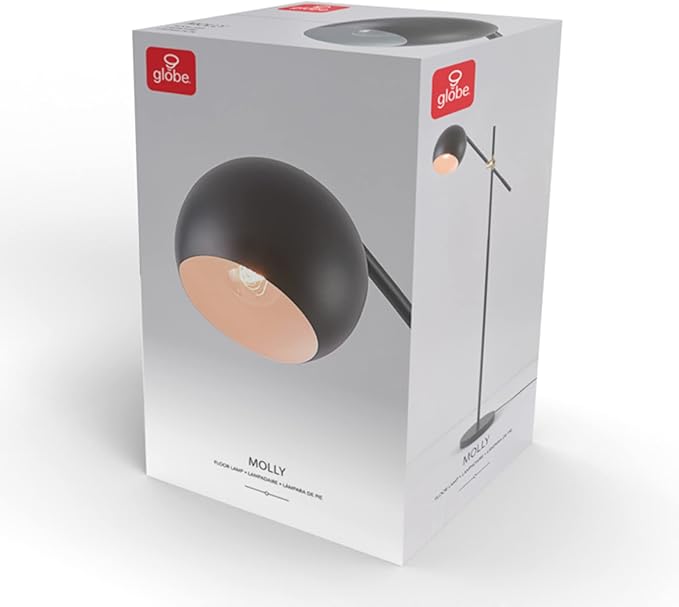 Globe Electric 65911 60" Floor Lamp, Matte Black, Brass Pivot, Matte Black Shade, in-Line On/Off Foot Switch - LeafyLoom