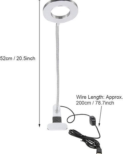 Tattoo Lamp USB LED Ring Lamp, Beauty Table Lamp with Clamp Adjustable Brightness, Clip On Light Desk Lamp Ring Light for Makeup Tattoo Eyebrow Nail Art Reading Study, Portable Beauty Lamp - LeafyLoom