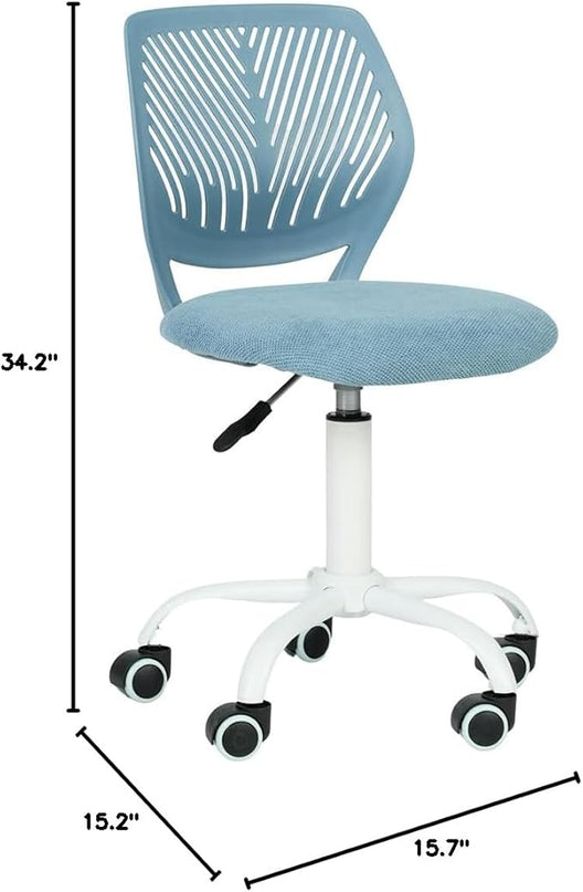 FurnitureR Writing Task Chair for Teens Boys Girls 360 Rolling Wheels Fabric Soft Pad Seat Breathable Backrest, Height Adjustable Liftup 29.5"-34.3",Blue Fabric - LeafyLoom