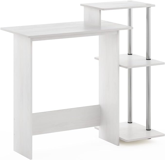 Furinno Efficient Home Laptop Notebook Computer Desk with Square Shelves, Side, White Oak/Chrome - LeafyLoom