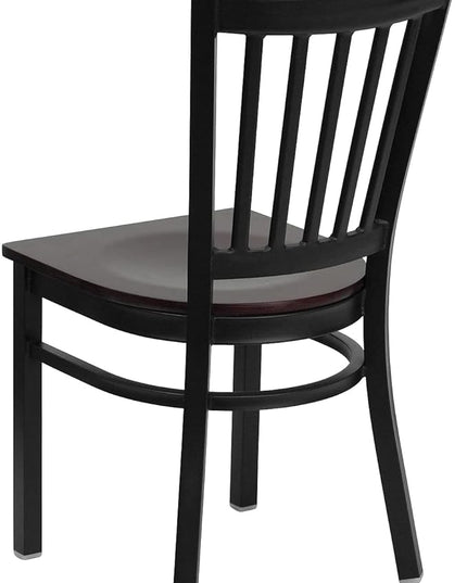Flash Furniture 2 Pk. HERCULES Series Black Vertical Back Metal Restaurant Chair - Mahogany Wood Seat - LeafyLoom