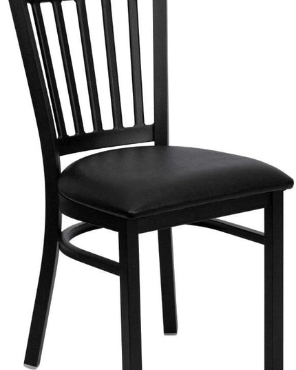 Flash Furniture HERCULES Series Black Vertical Back Metal Restaurant Chair - Black Vinyl Seat - LeafyLoom