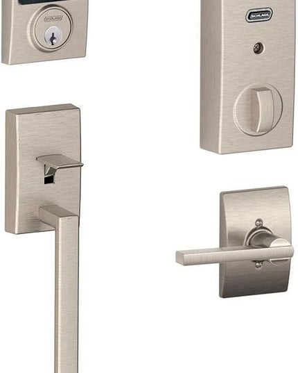 SCHLAGE Connect Century Touchscreen Deadbolt with Built-In Alarm and Handleset Grip with Latitude Lever, Satin Nickel, FE469NX LAT 619 CEN SchlageLockCompany