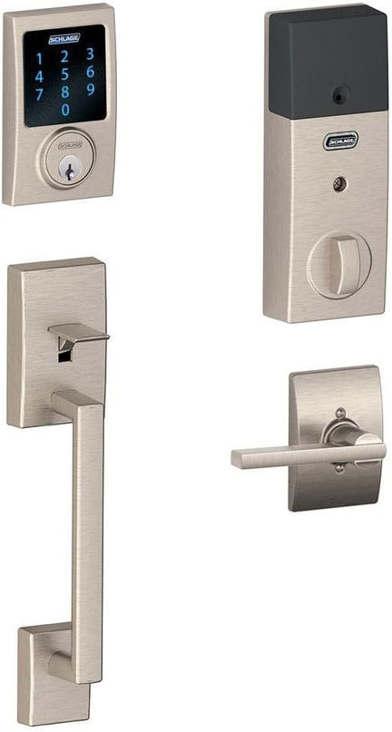 SCHLAGE Connect Century Touchscreen Deadbolt with Built-In Alarm and Handleset Grip with Latitude Lever, Satin Nickel, FE469NX LAT 619 CEN SchlageLockCompany