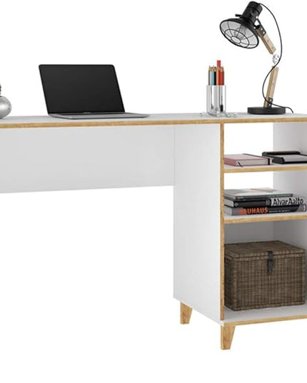 Manhattan Comfort Minetta Mid-Century Modern Home Office Desk, White - LeafyLoom
