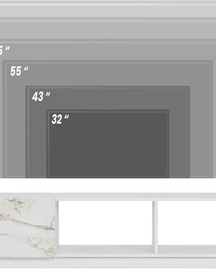 Modern TV Stand up to 75 inch Entertainment Center with Storage Mid-Century Smart Led TV for Living Room 70" TVs End Table, Lepando, White&Marble - LeafyLoom