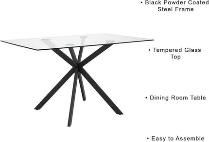 Uptown Club Glass Dining Table with Versatile Rectangular Designs, Tempered Surfaces, and Sturdy Bases for Modern Homes, Seats 4 to 8 People, Elegant Statement Piece, 51" x 30", Black - LeafyLoom