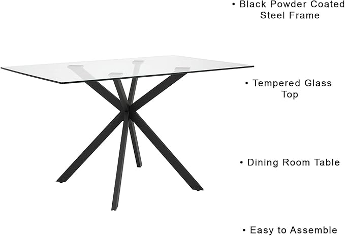 Uptown Club Glass Dining Table with Versatile Rectangular Designs, Tempered Surfaces, and Sturdy Bases for Modern Homes, Seats 4 to 8 People, Elegant Statement Piece, 51" x 30", Black - LeafyLoom