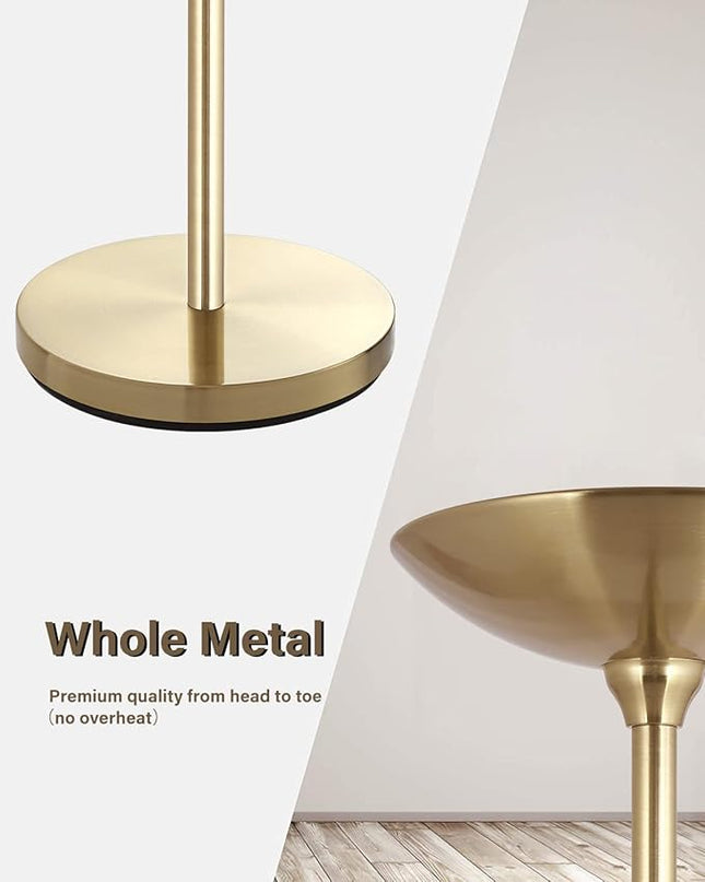 BoostArea Torchiere Floor Lamp Gold, 24W Super Bright LED Standing Lamp, 3000K Stepless Dimmable Pole Lamp with Rotary Switch, 70 Inch Tall Metal Modern Floor Lamps for Living Room/Bedroom/Office/Den - LeafyLoom