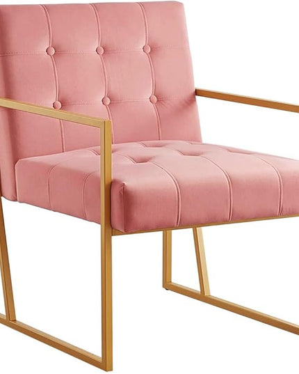 24KF Modern Blush Velvet Button Tufted Accent Chair with Golden Metal Stand, Decorative Furniture Chairs for Living Room Bedroom - Blush - LeafyLoom