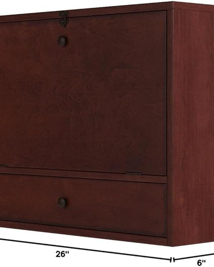 SEI Furniture Benwick Wall Mount Laptop Desk - Brown Mahogany (L x W x H): 26 x 6 x 20 inches - LeafyLoom
