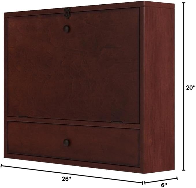SEI Furniture Benwick Wall Mount Laptop Desk - Brown Mahogany (L x W x H): 26 x 6 x 20 inches - LeafyLoom