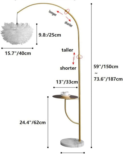 White Feather Floor Lamp with Table,Great Floor Light Height Adjustable (Gold) - LeafyLoom