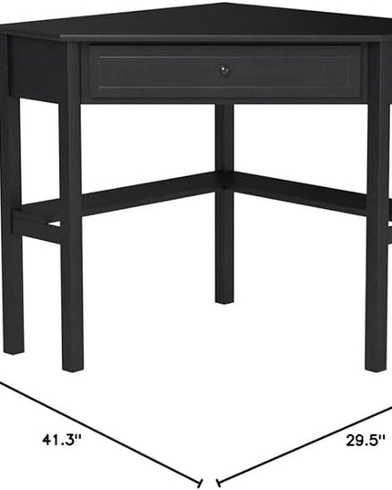 Target Marketing Systems Wood Corner Desk with One Drawer and One Storage Shelf, Black - LeafyLoom