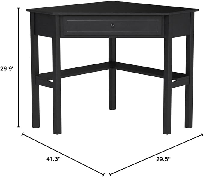 Target Marketing Systems Wood Corner Desk with One Drawer and One Storage Shelf, Black - LeafyLoom