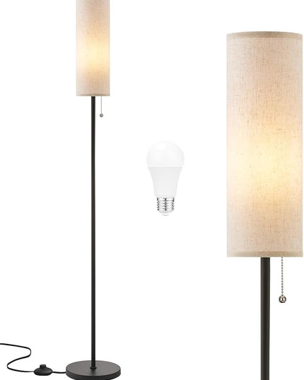 Ambimall 64'' Floor Lamp for Living Room with Bulb - Tall Lamps with Beige Lampshade & Pull Chain Switch, Pole Lamps for Bedrooms Tall, Minimalist Floor Lamp - LeafyLoom