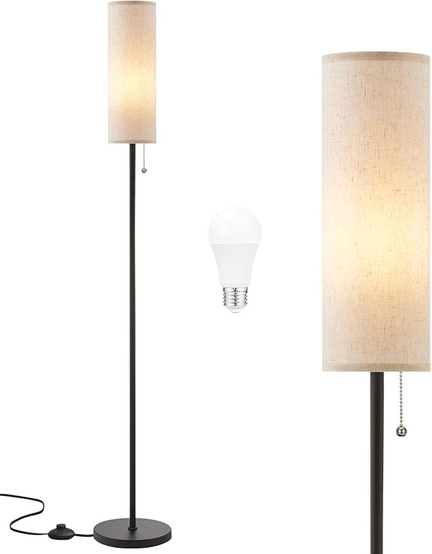 Ambimall 64'' Floor Lamp for Living Room with Bulb - Tall Lamps with Beige Lampshade & Pull Chain Switch, Pole Lamps for Bedrooms Tall, Minimalist Floor Lamp - LeafyLoom