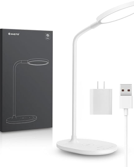 G Keni 1400 High Lumen LED Desk Lamp with Wireless Charger, Touch Control Dimmable Reading Table Lamp, 3 Color Modes, 30 Minutes Timer, Eye Care Study Desk Light, AC Adapter for Home, Office, Dorm - LeafyLoom