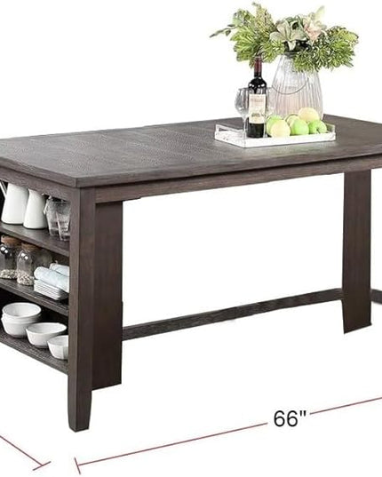 NicBex 60Inch Rectangular Dining Table,Counter Height Kitchen Table with Solid Wood Tabletop and Storage Shelves for 4 to 6,Dining Room Table for Kitchen,Dining Living Room,Easy Clean,Espresso - LeafyLoom
