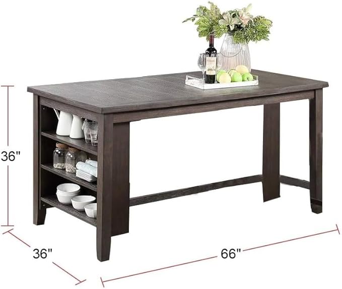 NicBex 60Inch Rectangular Dining Table,Counter Height Kitchen Table with Solid Wood Tabletop and Storage Shelves for 4 to 6,Dining Room Table for Kitchen,Dining Living Room,Easy Clean,Espresso - LeafyLoom