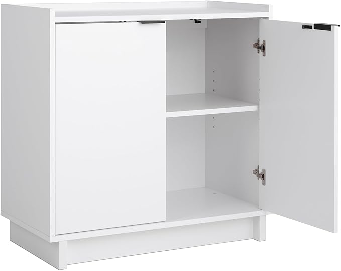 Prepac Simply Modern 2 Console Table, White Doors and Shelves, Buffet Cabinet with Storage, 30.75" W x 30" H x 16" D - LeafyLoom